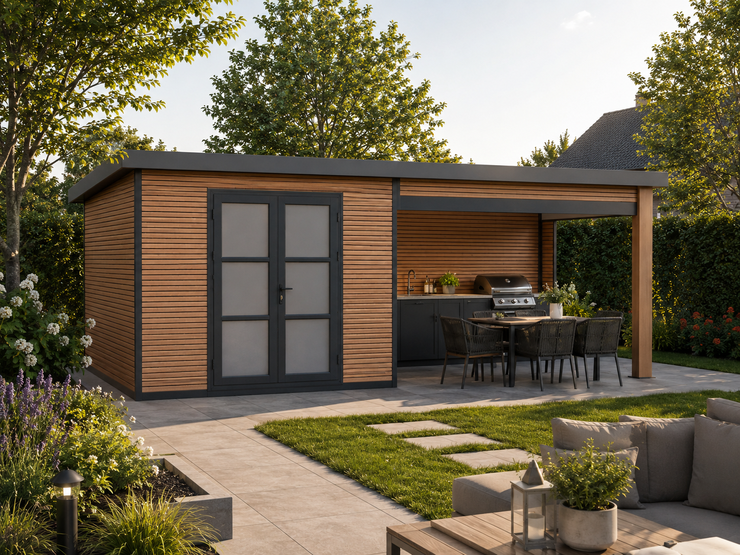26% Rabatt ✓ 6 × 3 m | WPC Holzgartenhaus mit Lounge FineLine 16,90 m² | isoliert | mit Anbau Unkategorisiert online kaufen