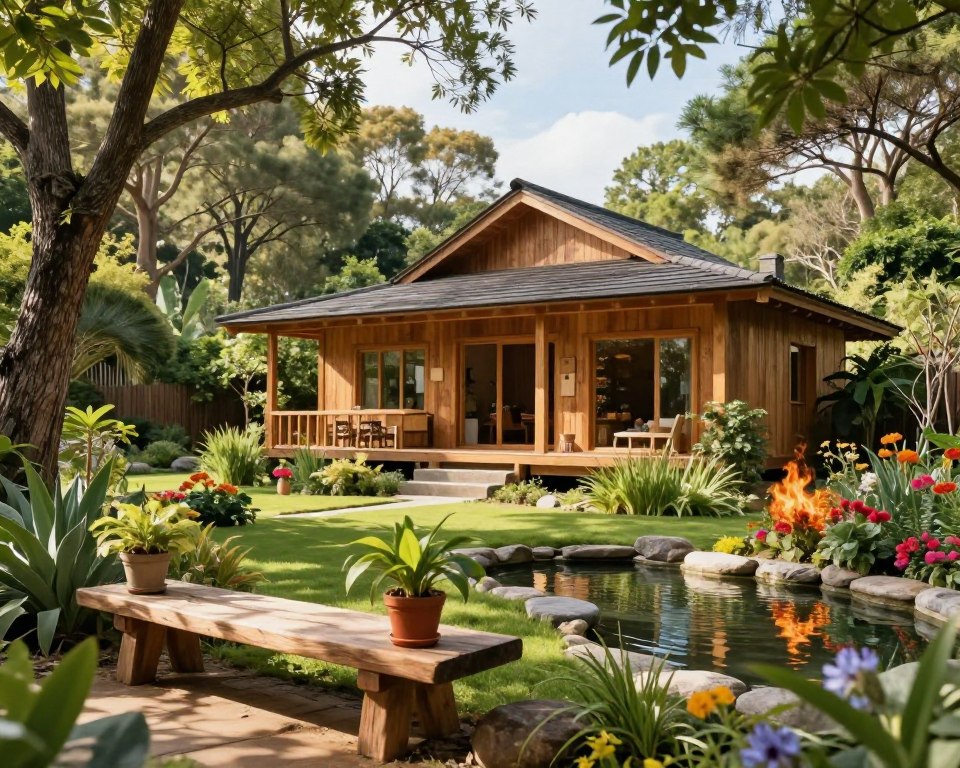 Holzelemente im Gartenhaus