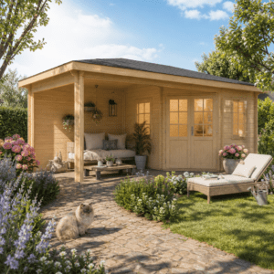 26% Rabatt ✓ 5 × 3 m | 5-Eck Holzgartenhaus Evelyn 3C | mit Anbau