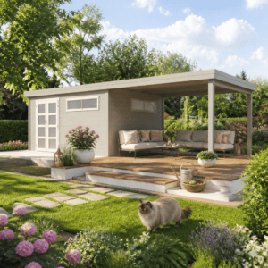 26% Rabatt ✓ 8 × 4 m | Holzgartenhaus Alu-Line Kasuko-XXL-mit-Anbau | Pultdach | Flachdach | mit Anbau