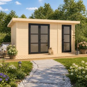 26% Rabatt ✓ 4 × 3 m | Holzgartenhaus Alu Line 28-F | isoliert | Pultdach