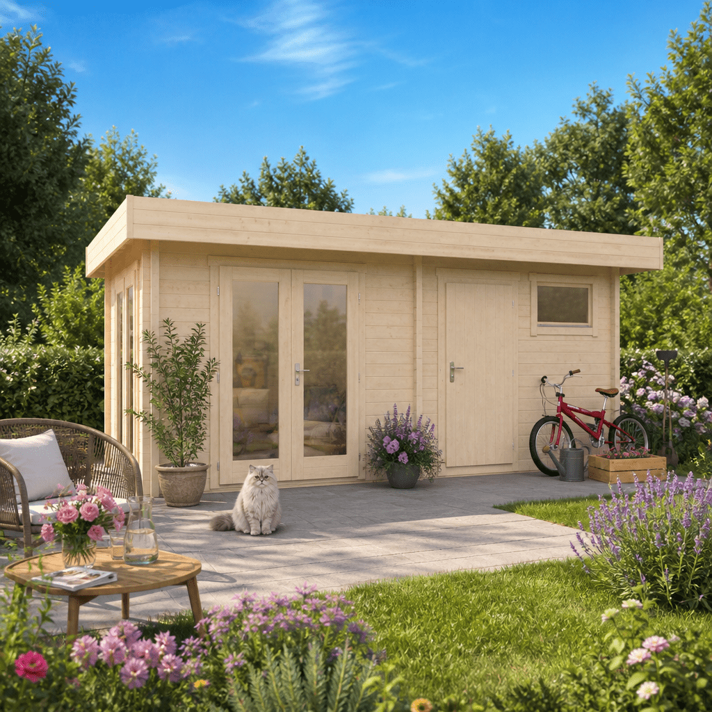 26% Rabatt ✓ 6 × 3 m | Holzgartenhaus Helmer 44 | isoliert | Flachdach