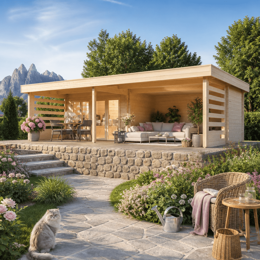 26% Rabatt ✓ 8 × 5 m | Holzgartenhaus Jonte 44 | isoliert | Flachdach