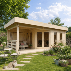 26% Rabatt ✓ 7 × 5 m | Holzgartenhaus Nora 44 F Modern | isoliert | Terrasse