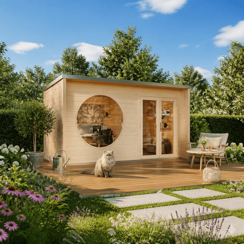 26% Rabatt ✓ 6 × 4 m | Holzgartenhaus Office Box Größe M nat | Glasfront | isoliert | Terrasse