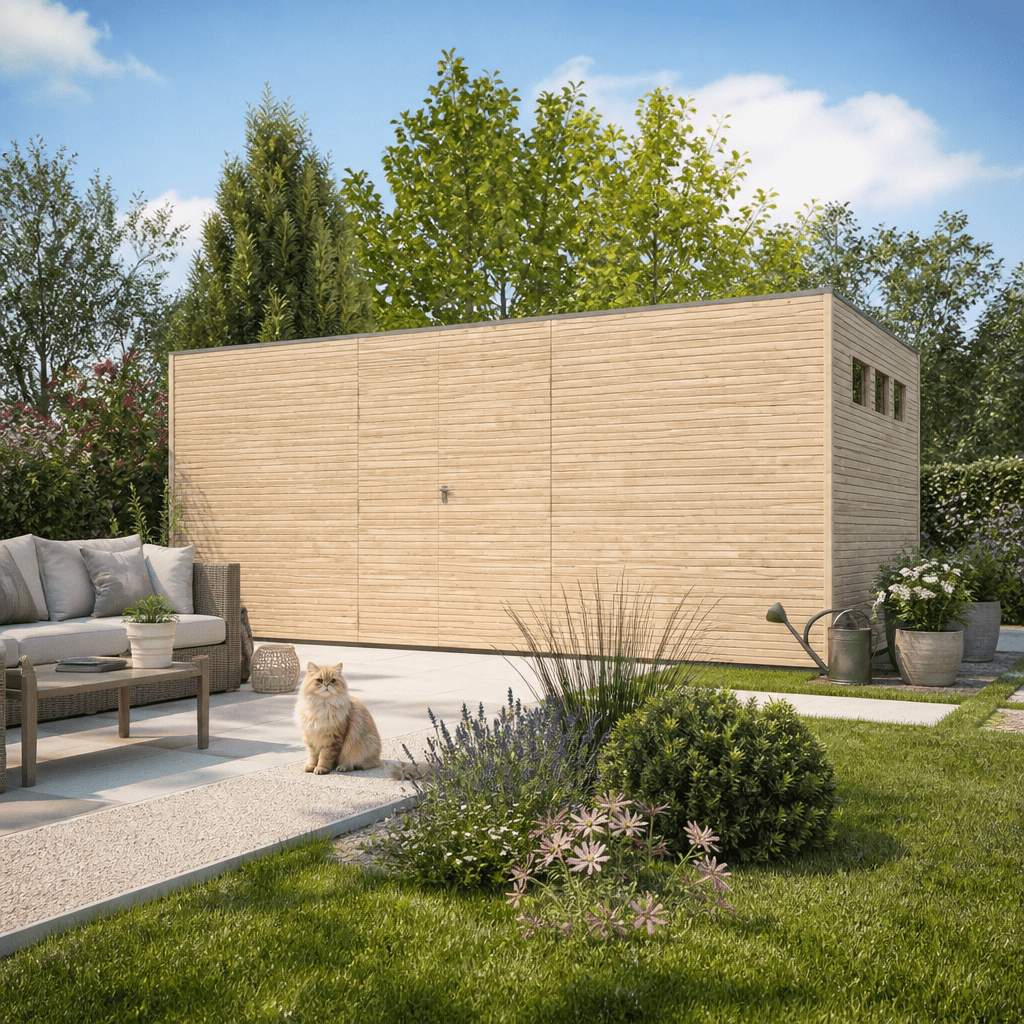 26% Rabatt ✓ 5 × 3 m | Holzgartenhaus QB-Line 15,30 m² | Pultdach | Flachdach