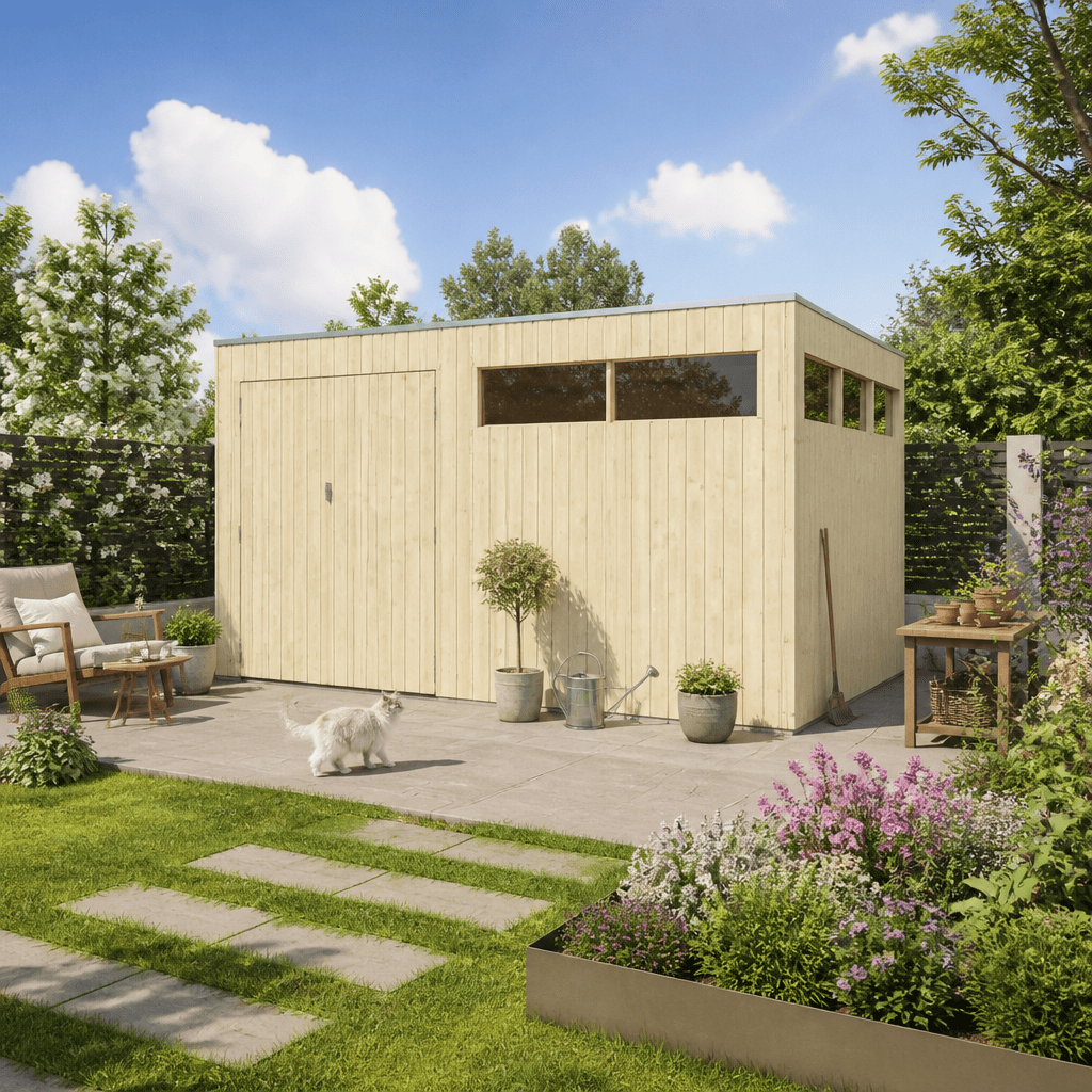 26% Rabatt ✓ 4 × 3 m | Holzgartenhaus QBV-Line 11,89 m² | Pultdach | Flachdach 26% Rabatt ✓ 4 × 3 m | Holzgartenhaus QBV-Line 11,89 m² | Pultdach | Flachdach
