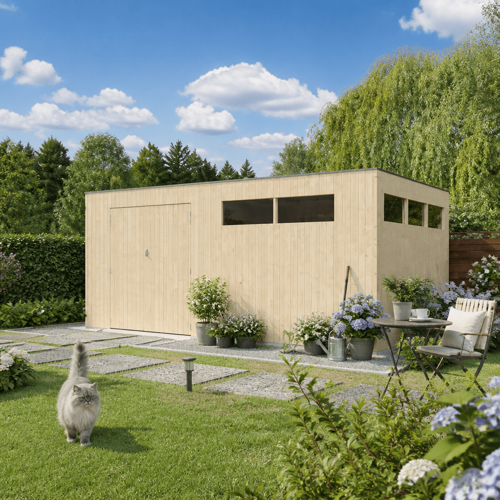 26% Rabatt ✓ 5 × 3 m | Holzgartenhaus QBV-Line 14,90 m² | Pultdach | Flachdach