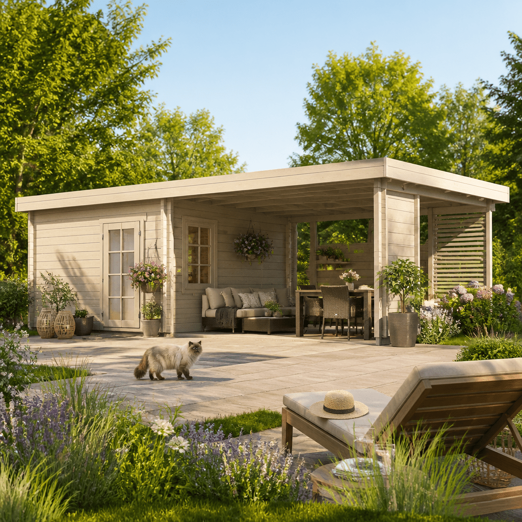 26% Rabatt ✓ 10 × 6 m | Holzgartenhaus Carlise 44 | isoliert | Falttüren