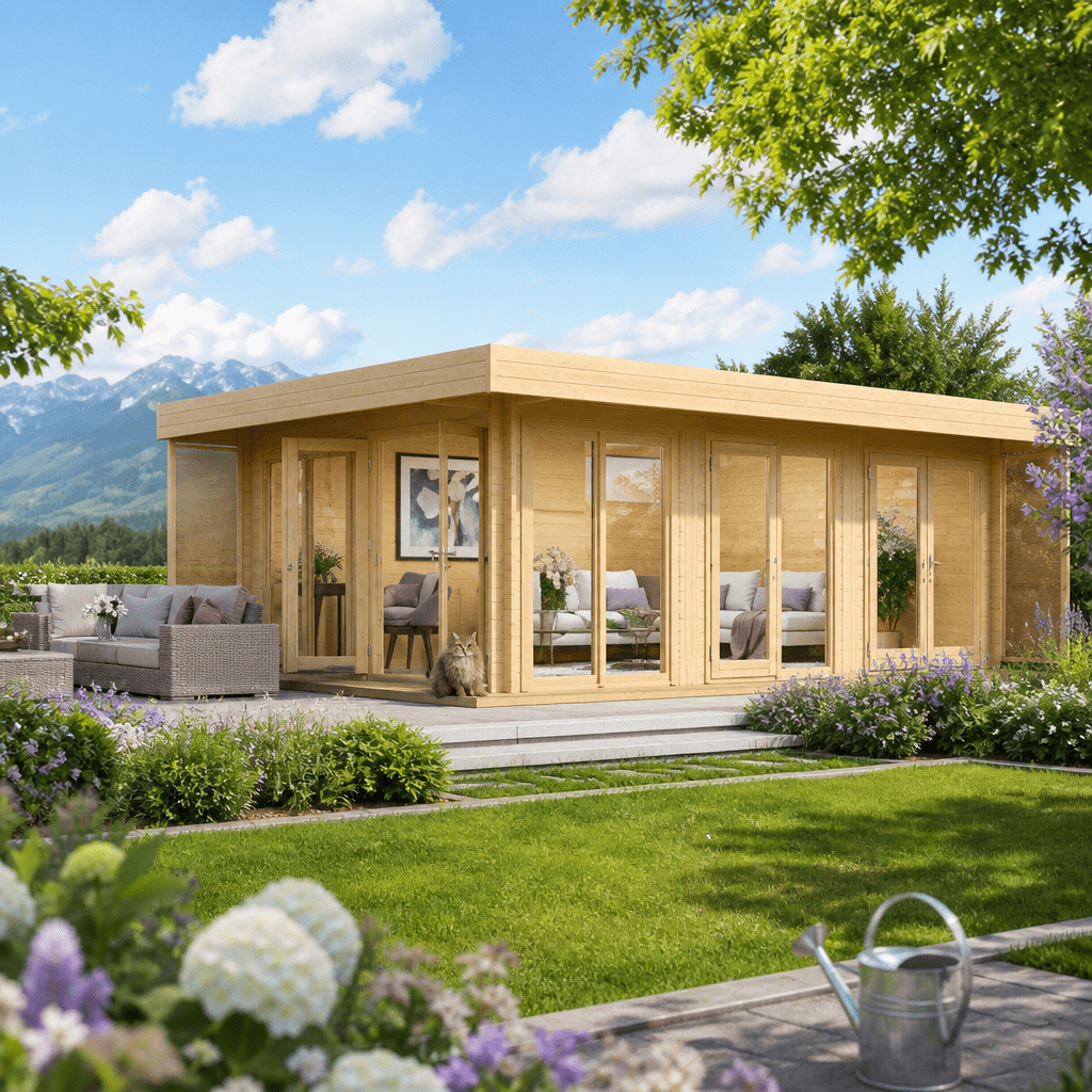 26% Rabatt ✓ 8 × 5 m | Holzgartenhaus Lina 44 B | isoliert | Terrasse