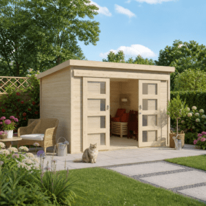 25% Rabatt ✓ 3 × 3 m | Pultdach Holzgartenhaus Ella 28-C mit Schiebetü